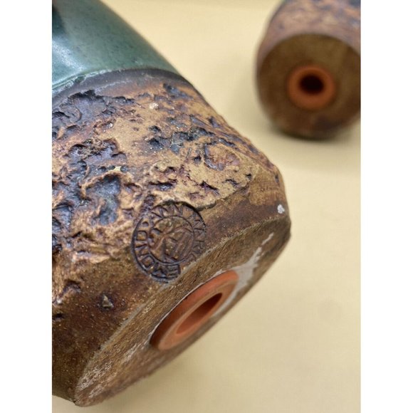 Ann Marie Emond Pottery Range Style Salt & Pepper Green Brown Acorn Design - Picture 2 of 11